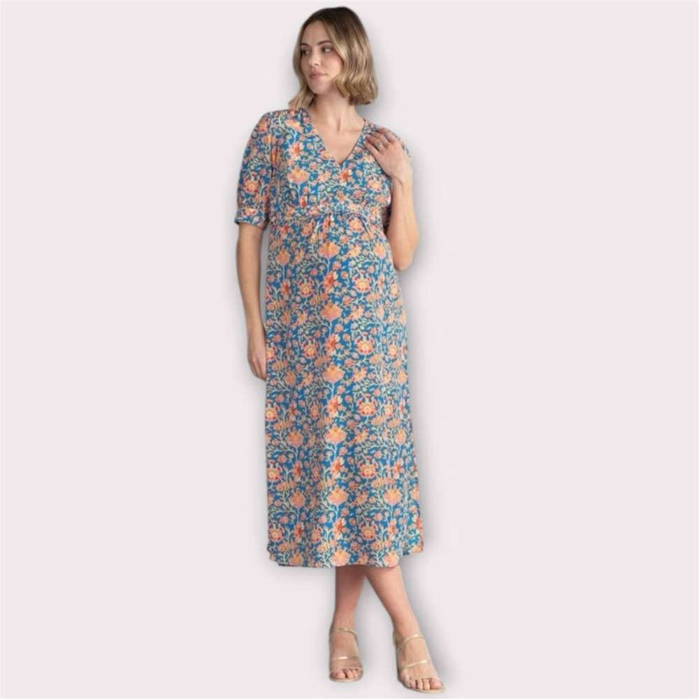 Seraphine Maternity Noemi Pleat Detail A-Line Midi Dress NWT